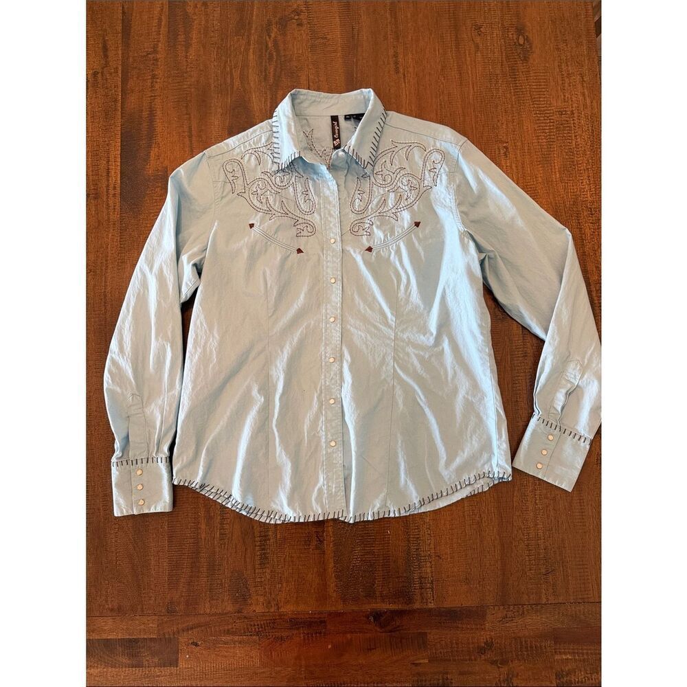 RU Cowgirl Light Blue Western-Style Embroidered women’s Button- Down